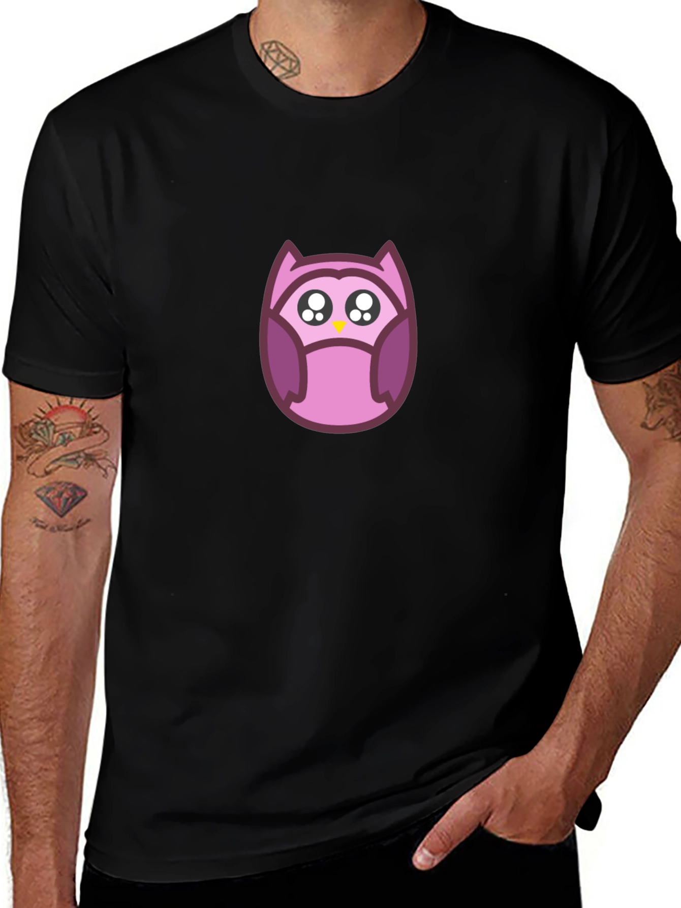 Cute Owl Graphic Black T-Shirt