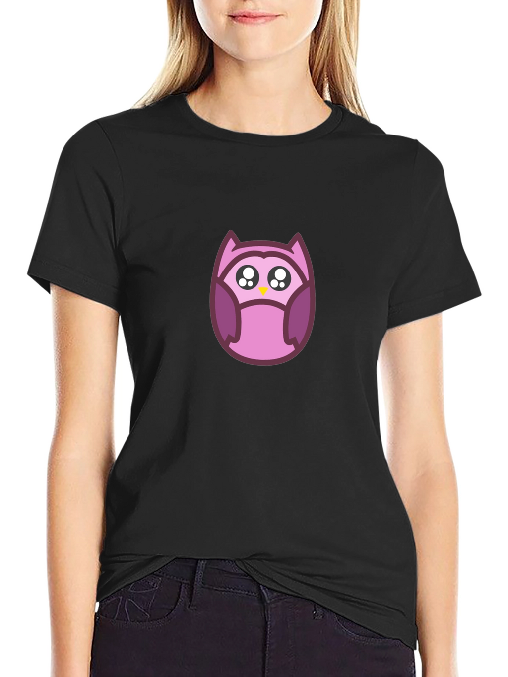 Cute Owl Graphic Black T-Shirt
