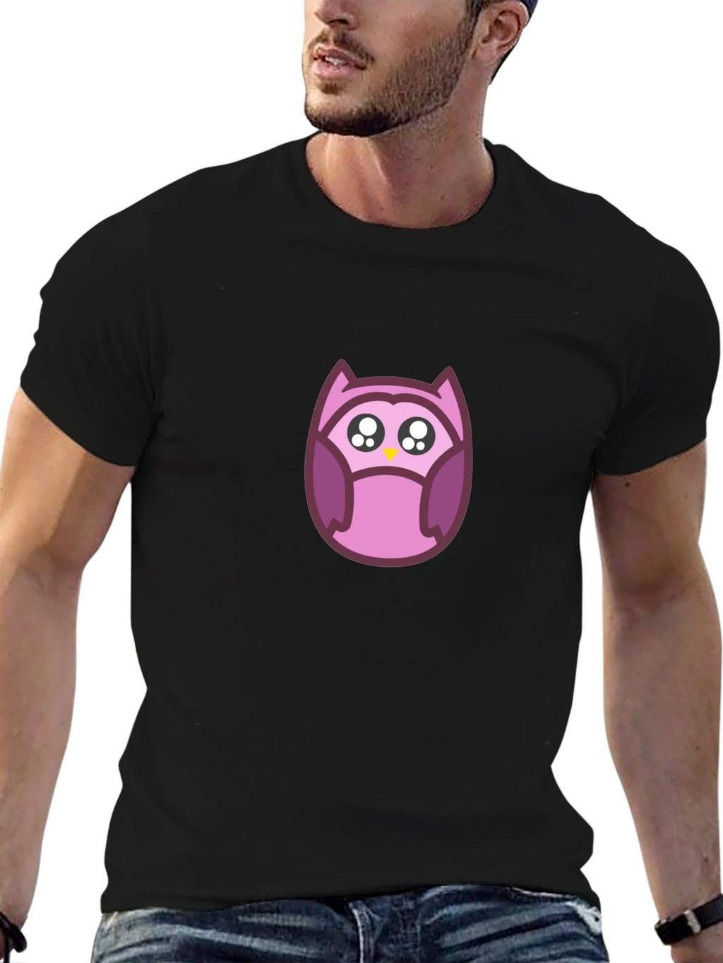 Cute Owl Graphic Black T-Shirt