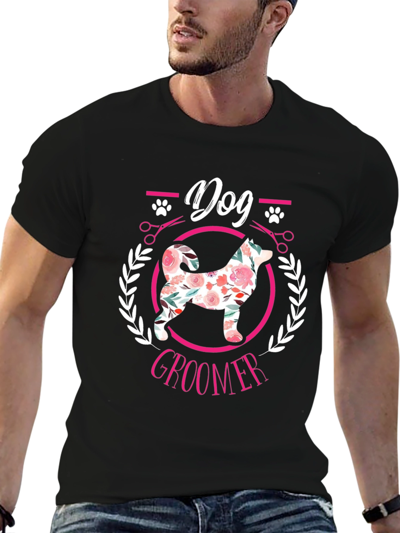 Dog Groomer T-Shirt - Floral Dog Design