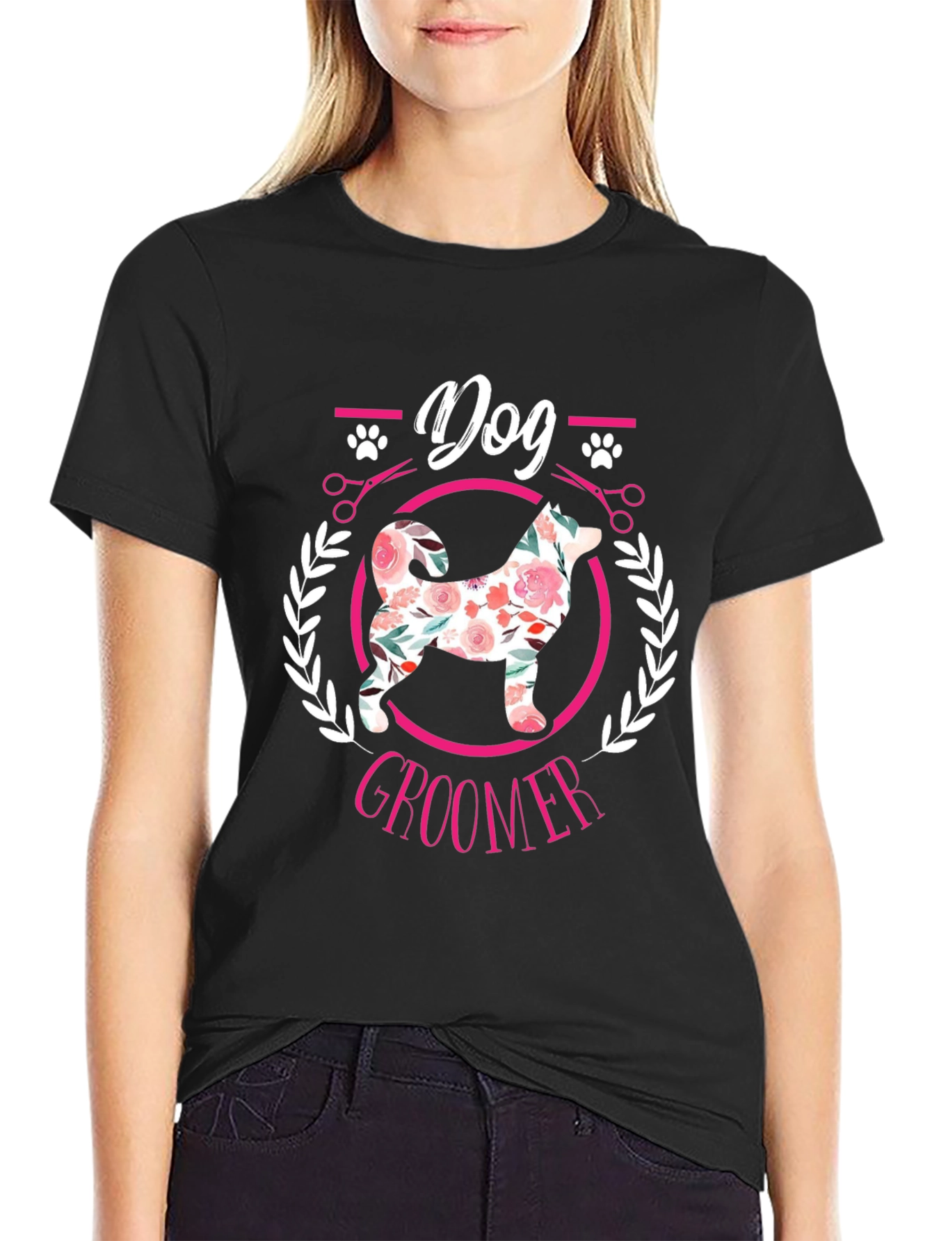 Dog Groomer T-Shirt - Floral Dog Design