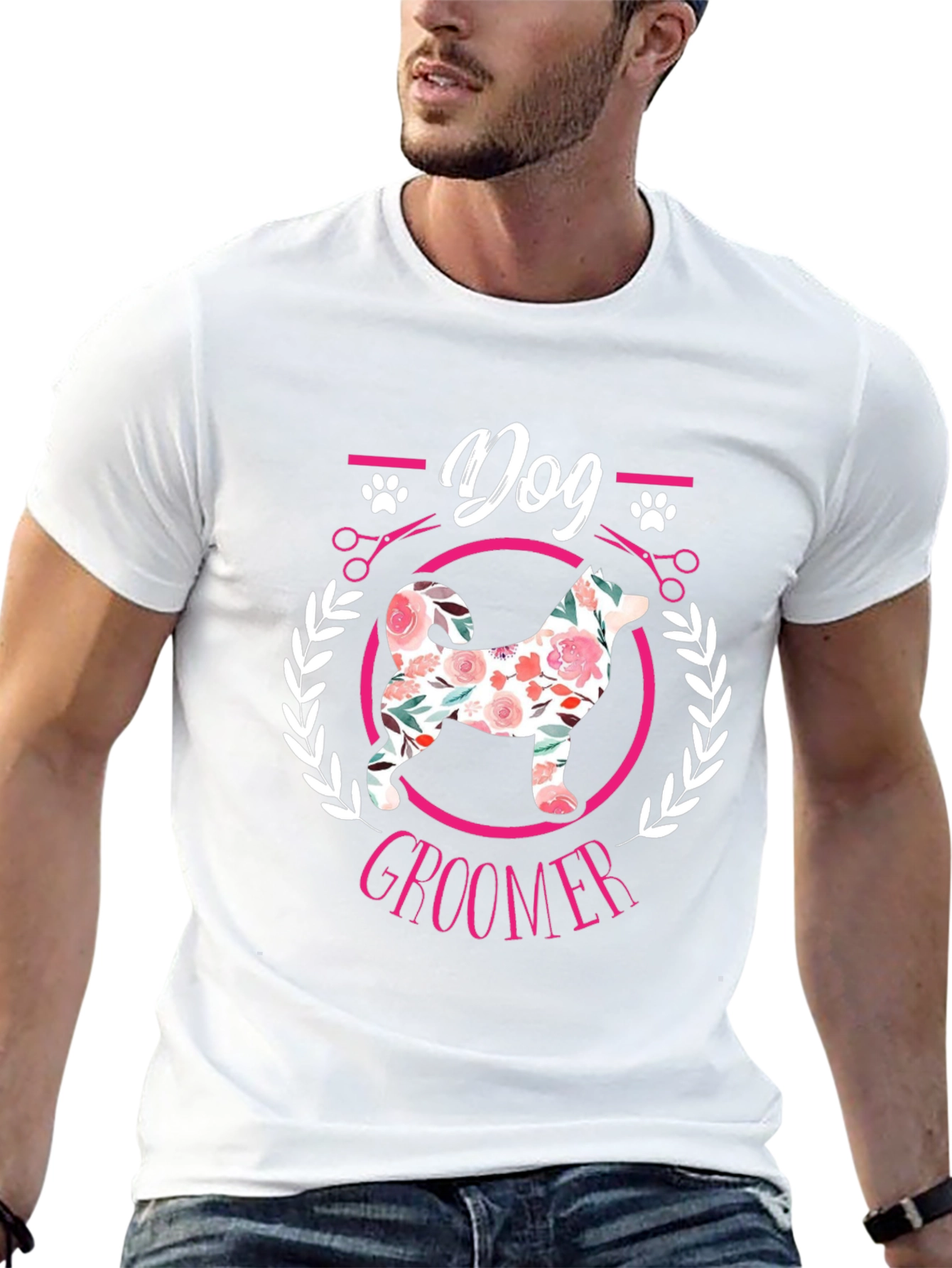 Dog Groomer T-Shirt - Floral Dog Design