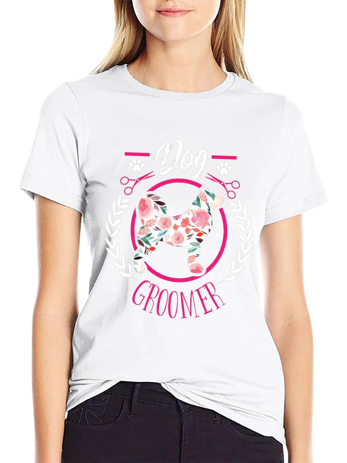 Dog Groomer T-Shirt - Floral Dog Design