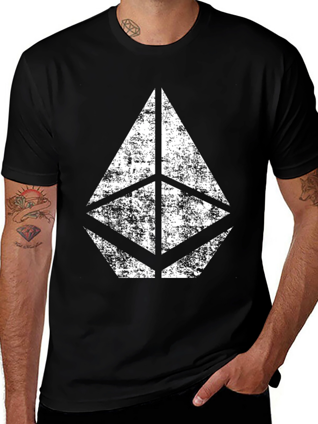 Distressed Geometric Logo Black T-Shirt