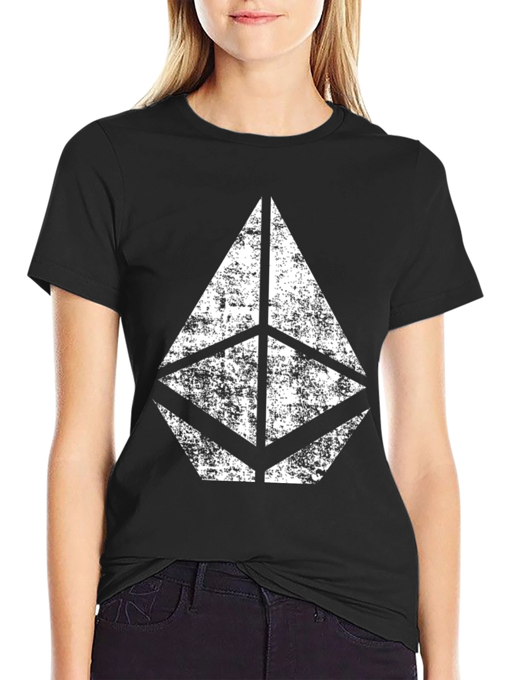 Distressed Geometric Logo Black T-Shirt