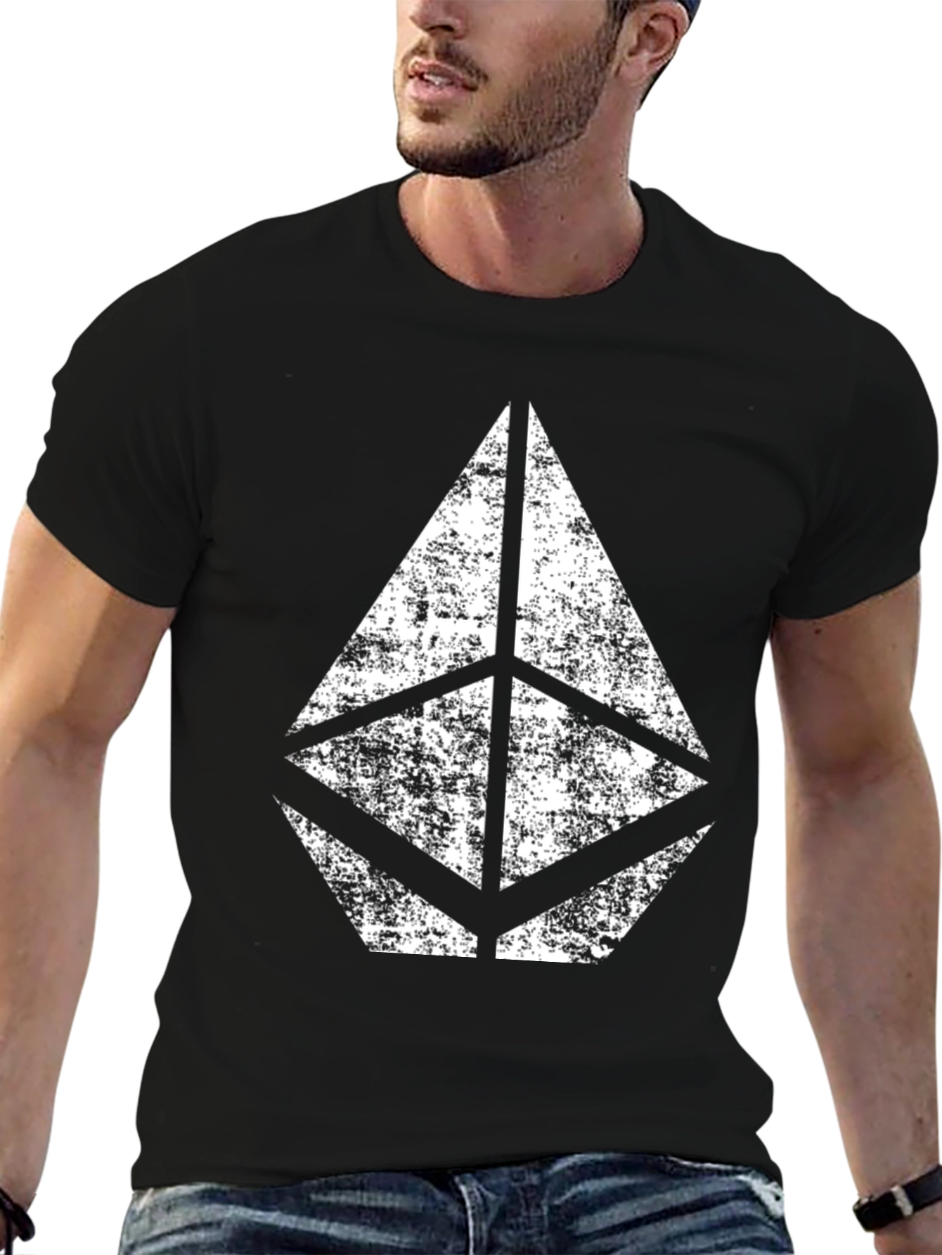 Distressed Geometric Logo Black T-Shirt