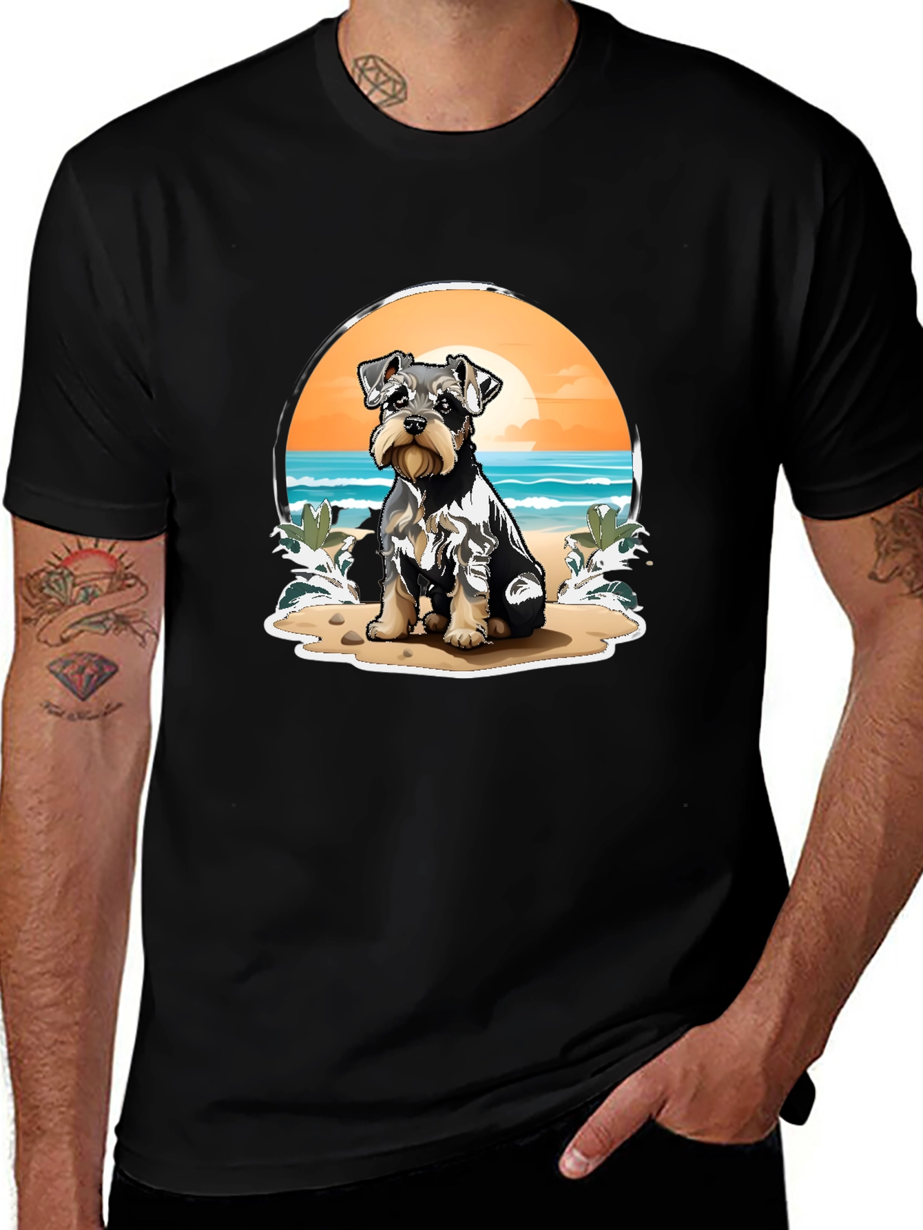 Dog Beach T-Shirt - Cute Schnauzer Pup Design