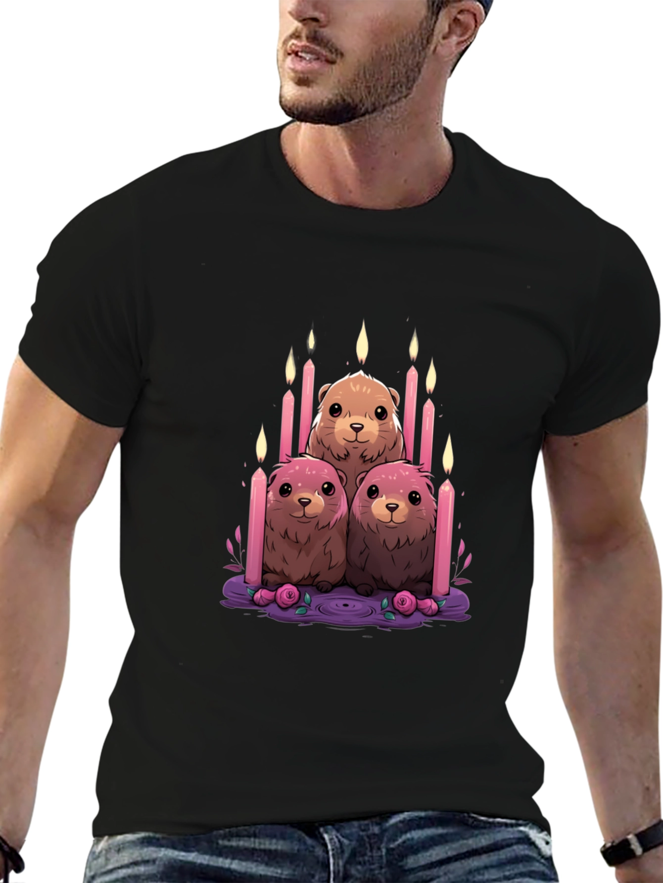 Cute Otter Candle T-Shirt - Unique Design