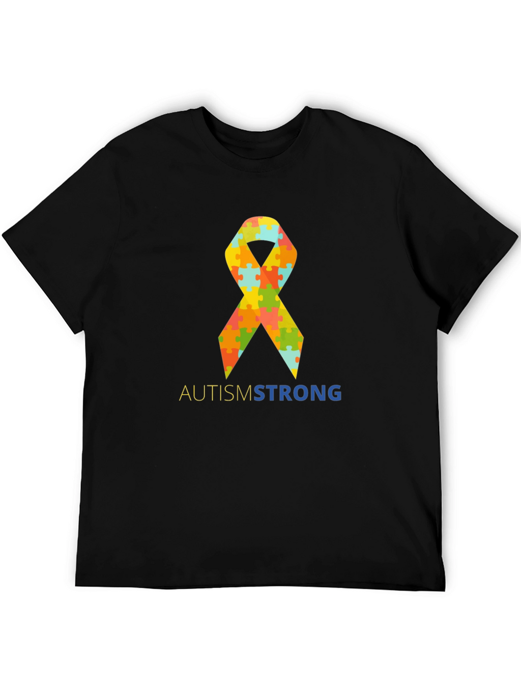 Autism Strong Puzzle Ribbon T-Shirt - Black
