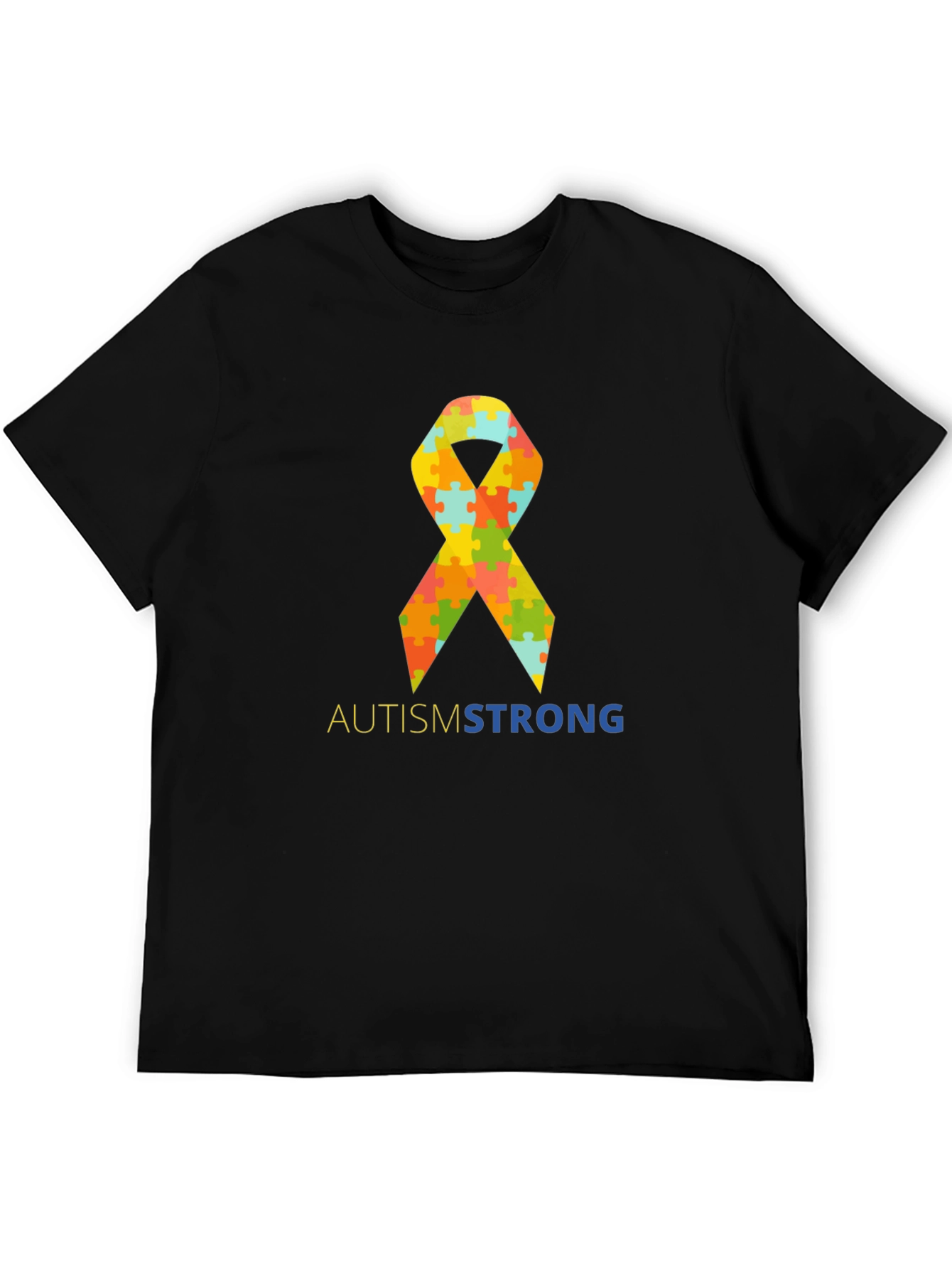 Autism Strong Puzzle Ribbon T-Shirt - Black