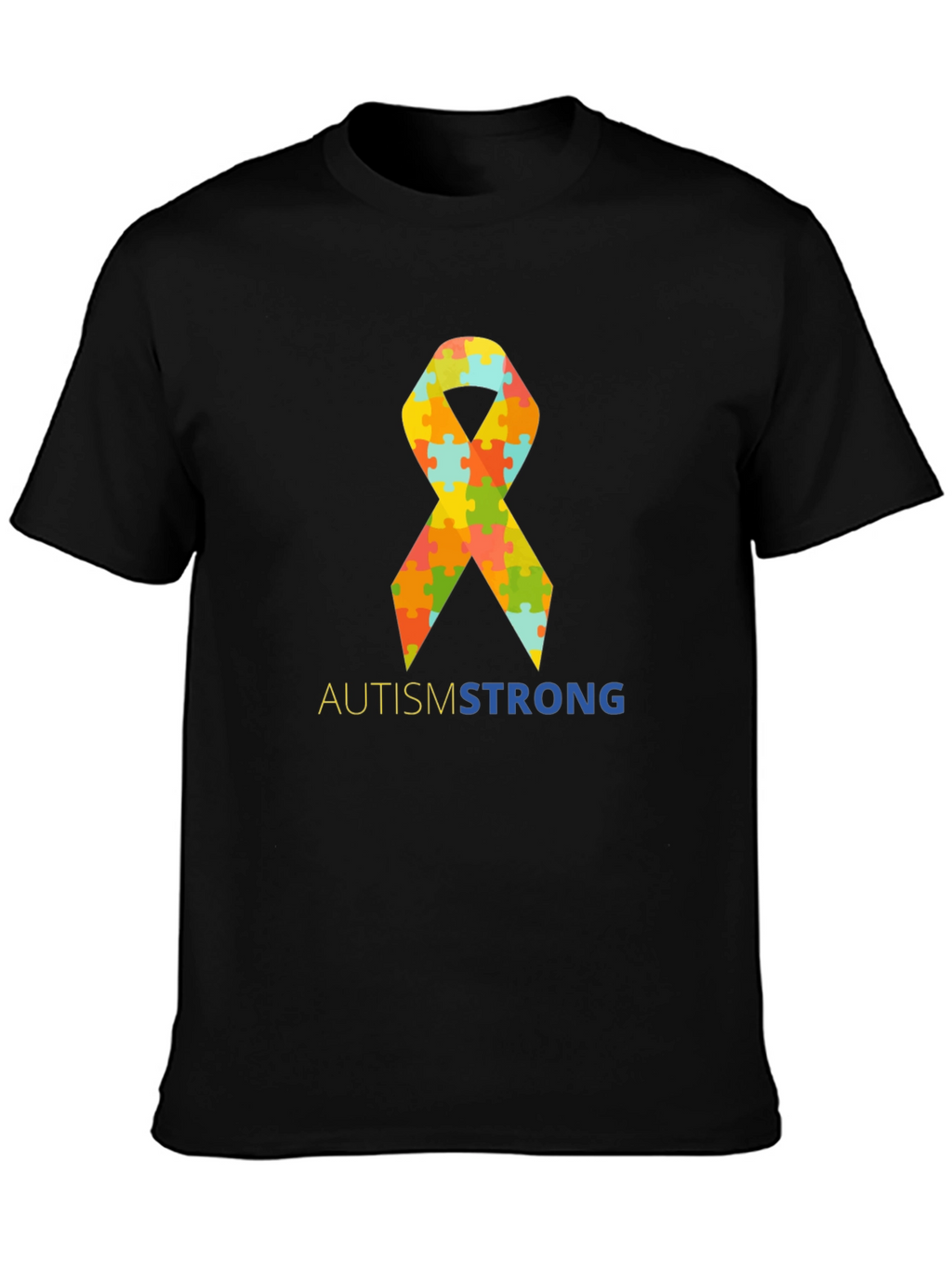 Autism Strong Puzzle Ribbon T-Shirt - Black