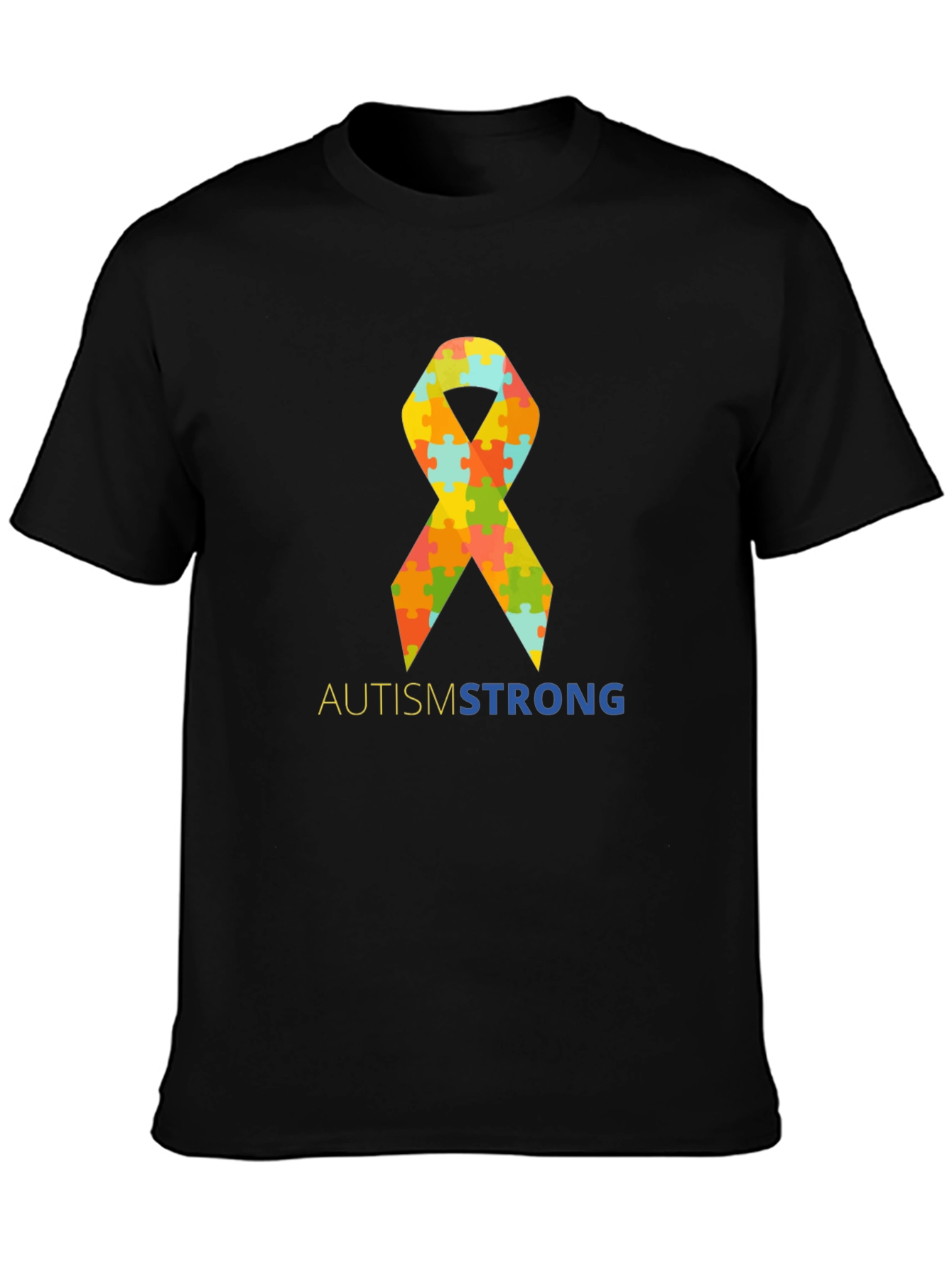 Autism Strong Puzzle Ribbon T-Shirt - Black