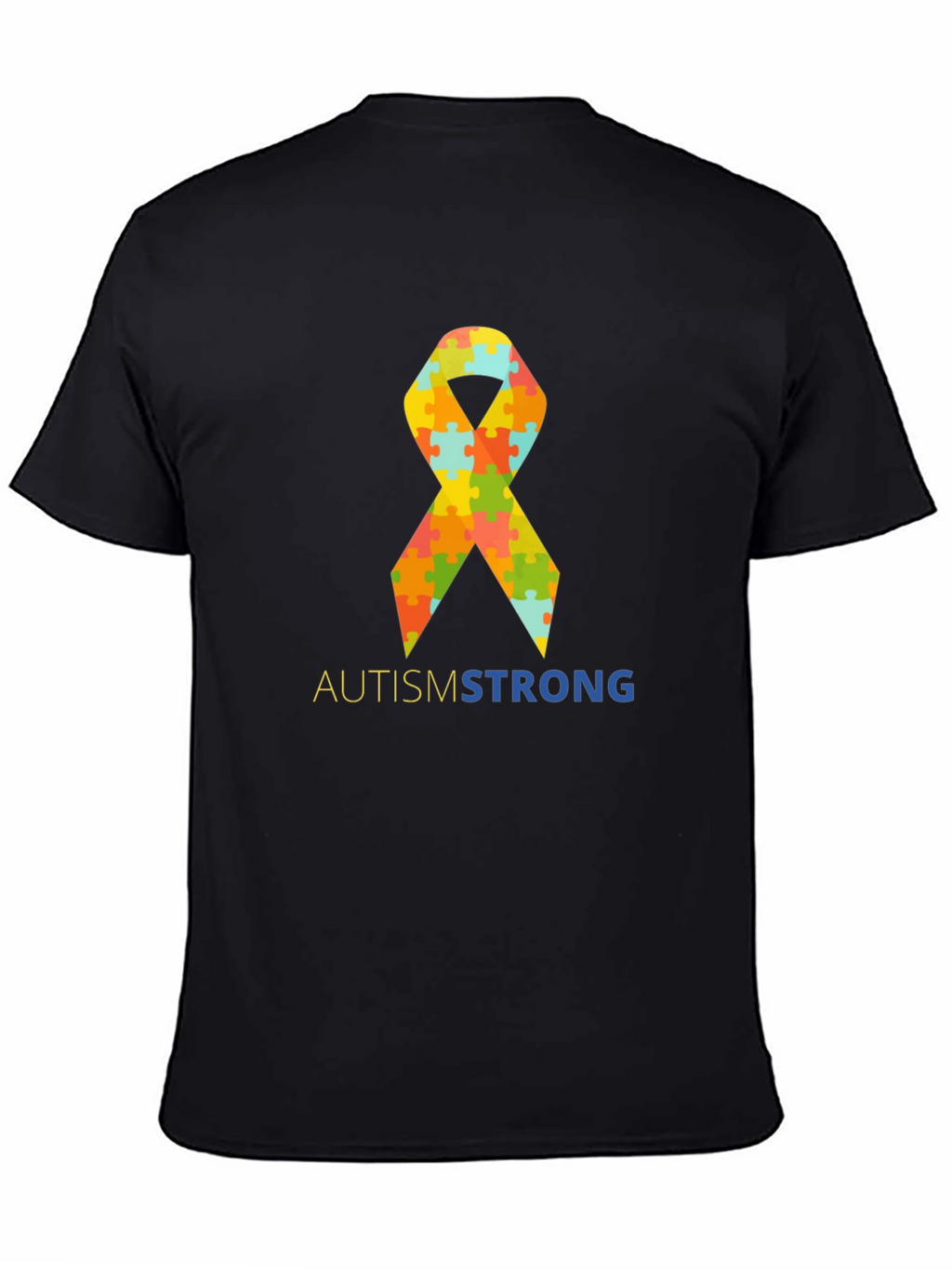 Autism Strong Puzzle Ribbon T-Shirt - Black