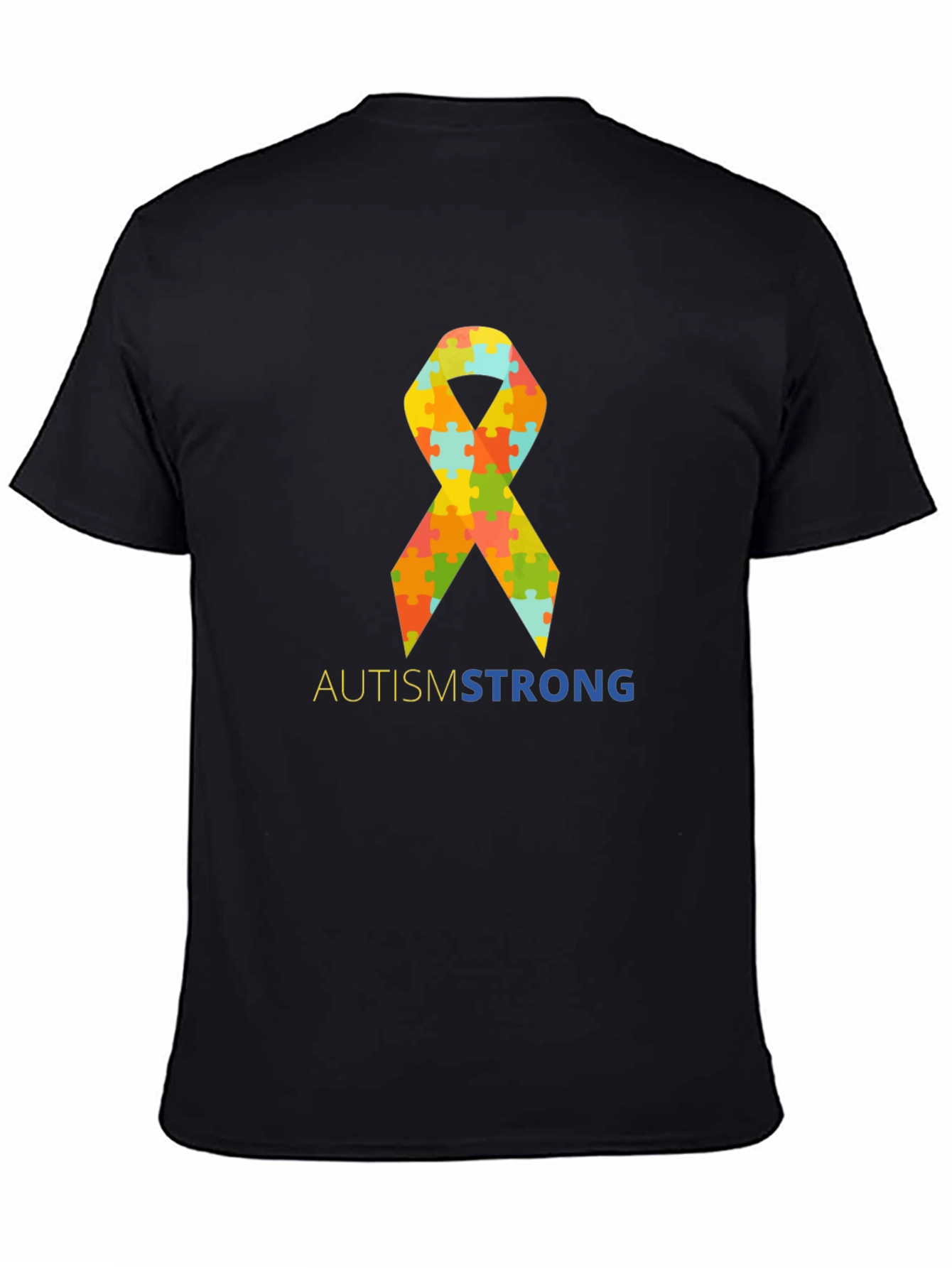 Autism Strong Puzzle Ribbon T-Shirt - Black