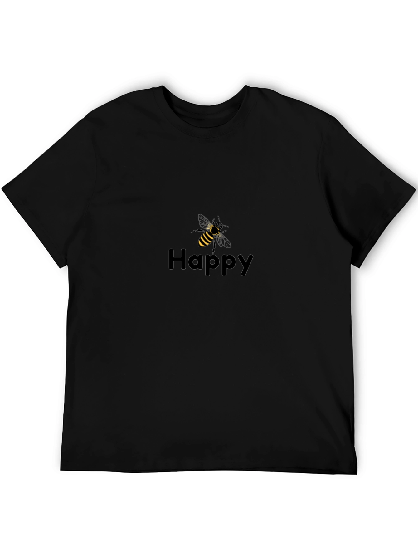 Happy Bee Graphic Tee - Black Cotton Blend Casual Shirt