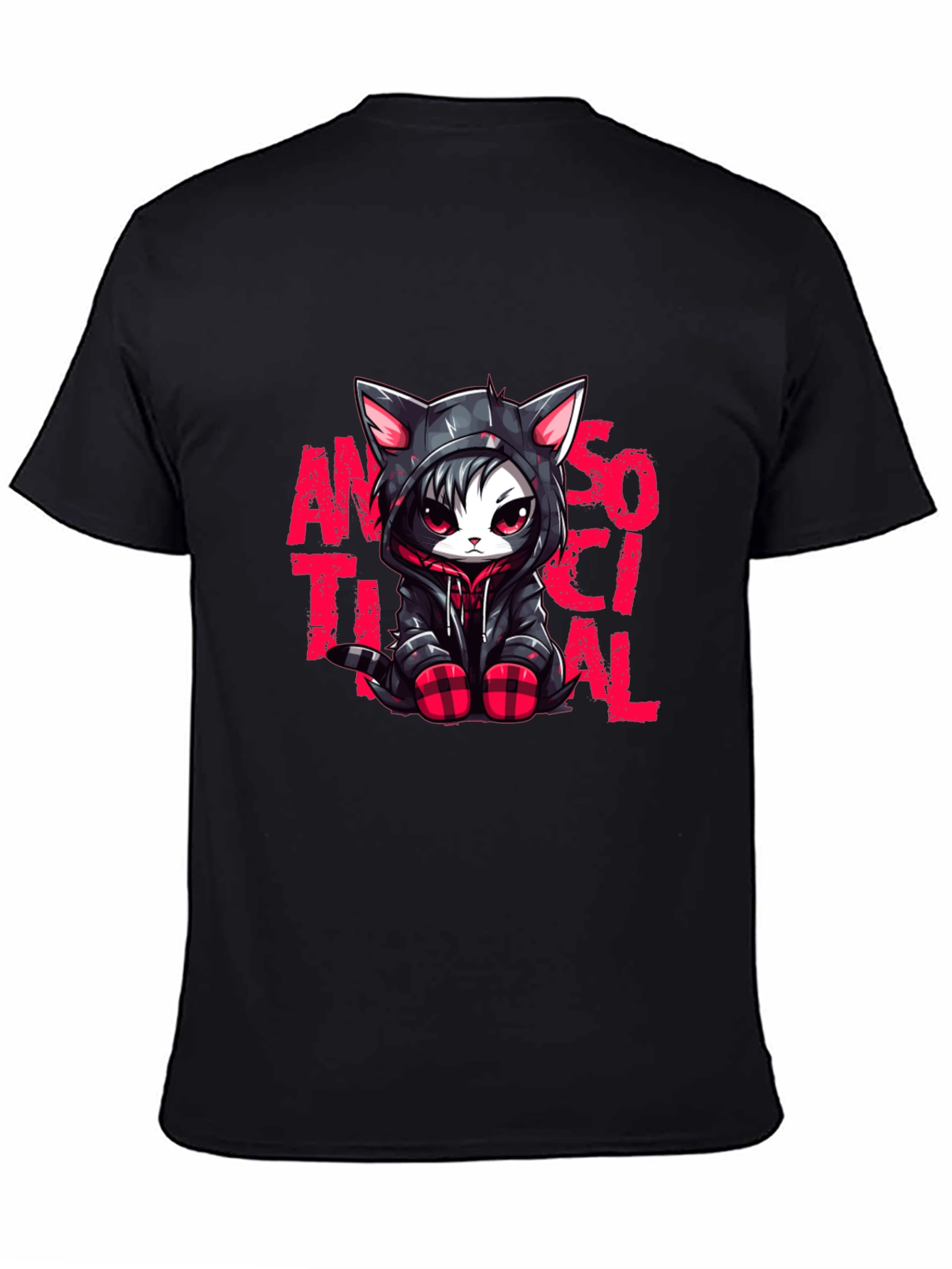 Antisocial Cat Graphic Black T-Shirt