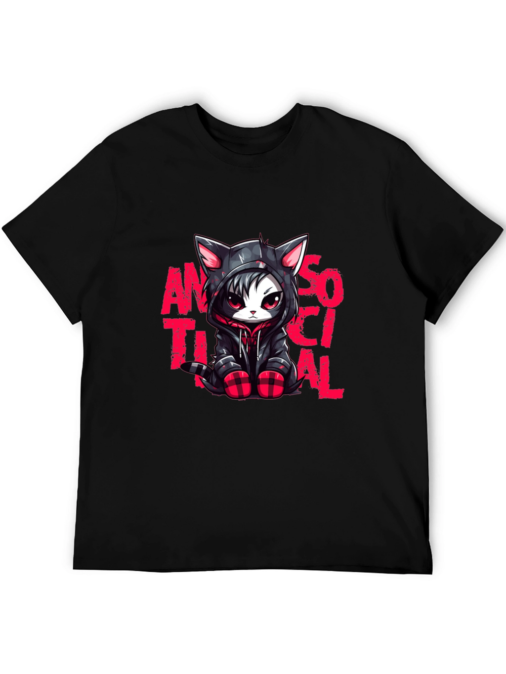 Antisocial Cat Graphic Black T-Shirt