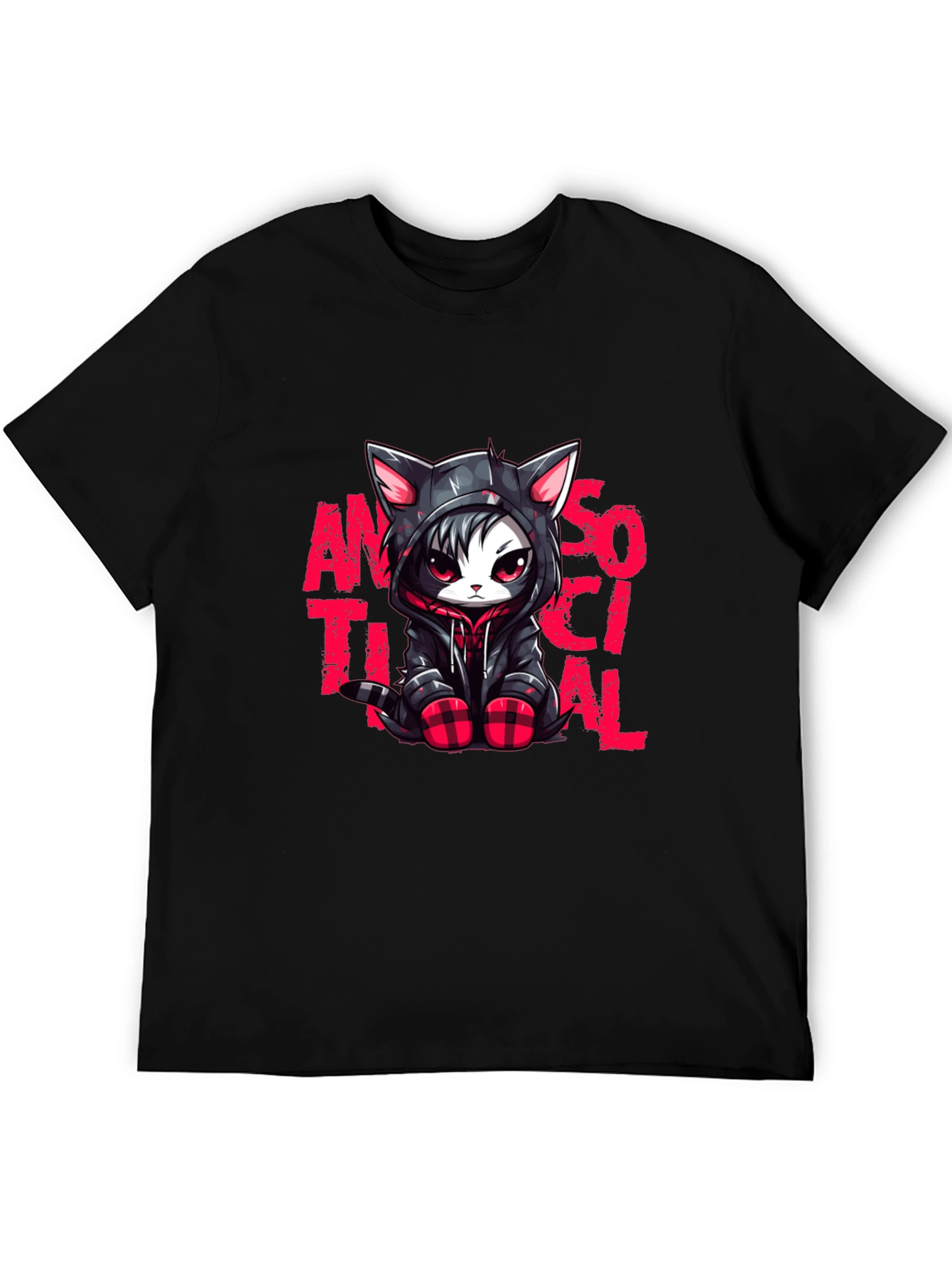 Antisocial Cat Graphic Black T-Shirt