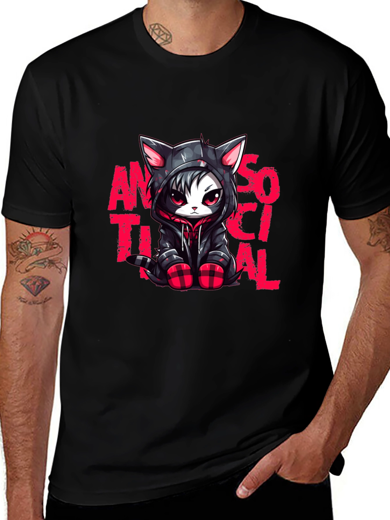 Antisocial Cat Graphic Black T-Shirt