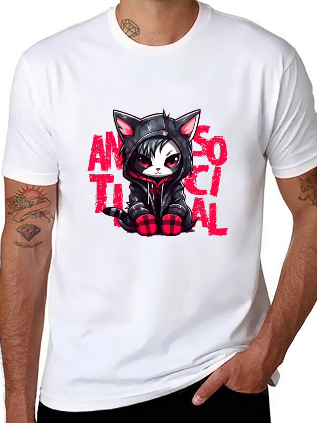 Antisocial Cat Graphic Black T-Shirt