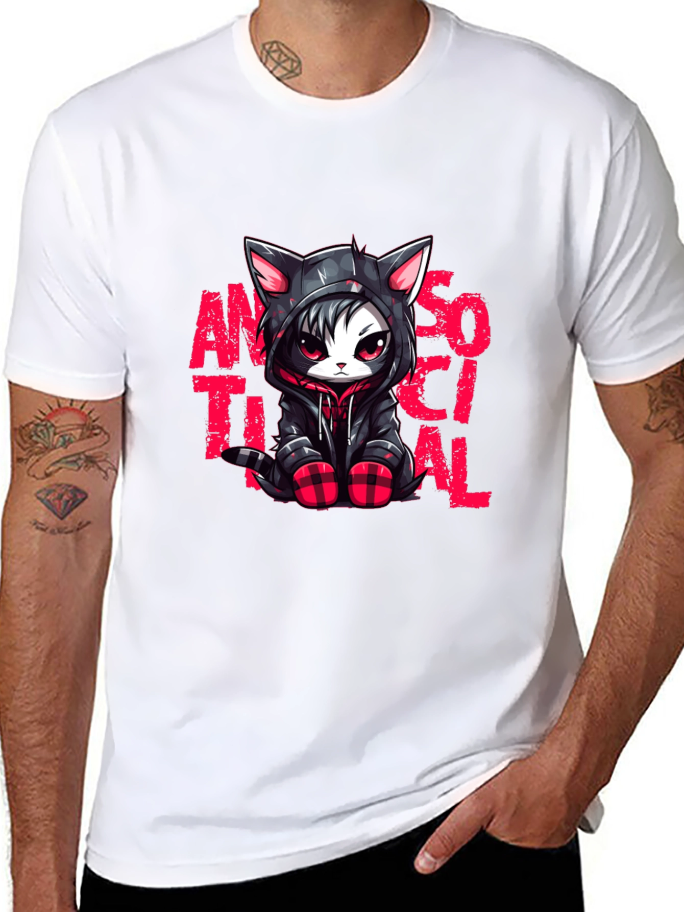 Antisocial Cat Graphic Black T-Shirt