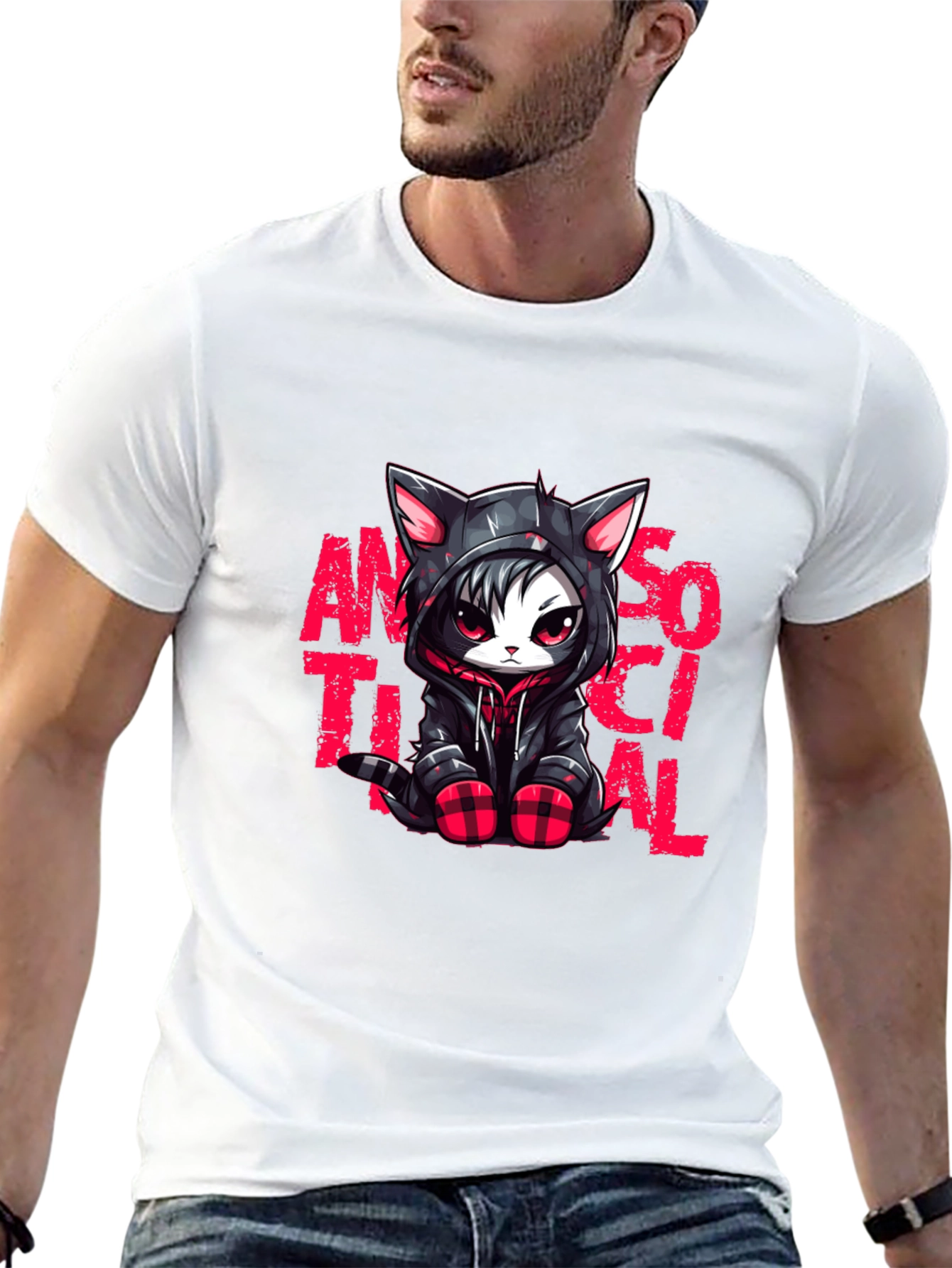 Antisocial Cat Graphic Black T-Shirt