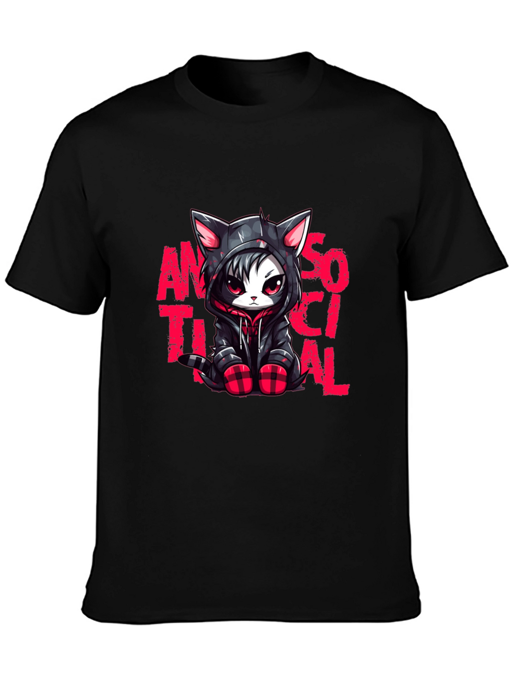 Antisocial Cat Graphic Black T-Shirt