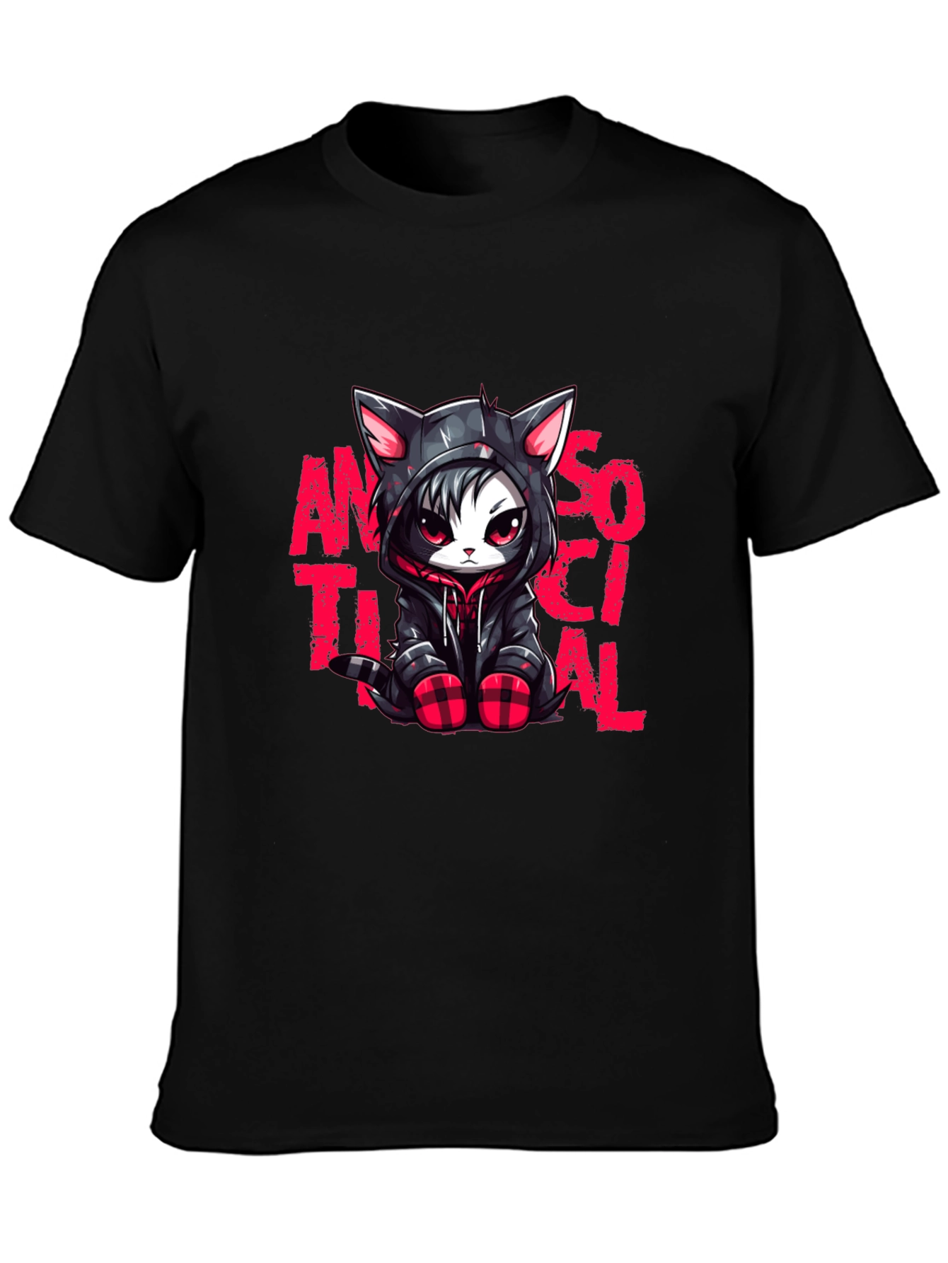 Antisocial Cat Graphic Black T-Shirt