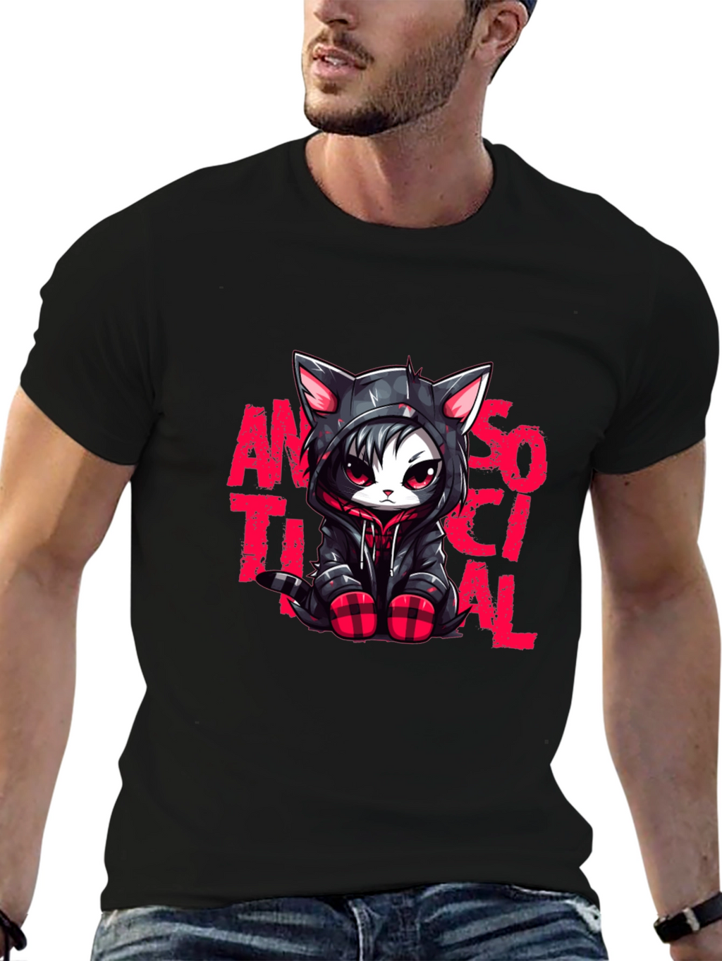 Antisocial Cat Graphic Black T-Shirt