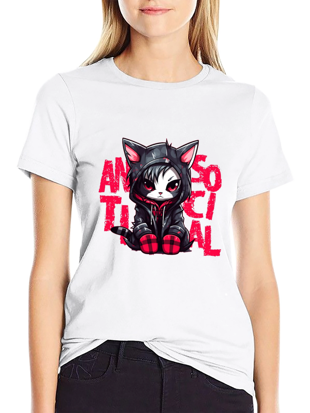 Antisocial Cat Graphic Black T-Shirt