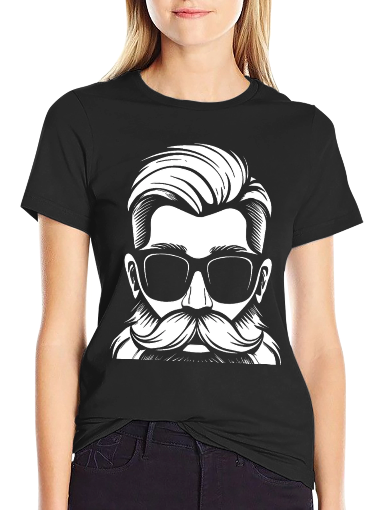 Cool Hipster Mustache Graphic T-Shirt - Black Cotton