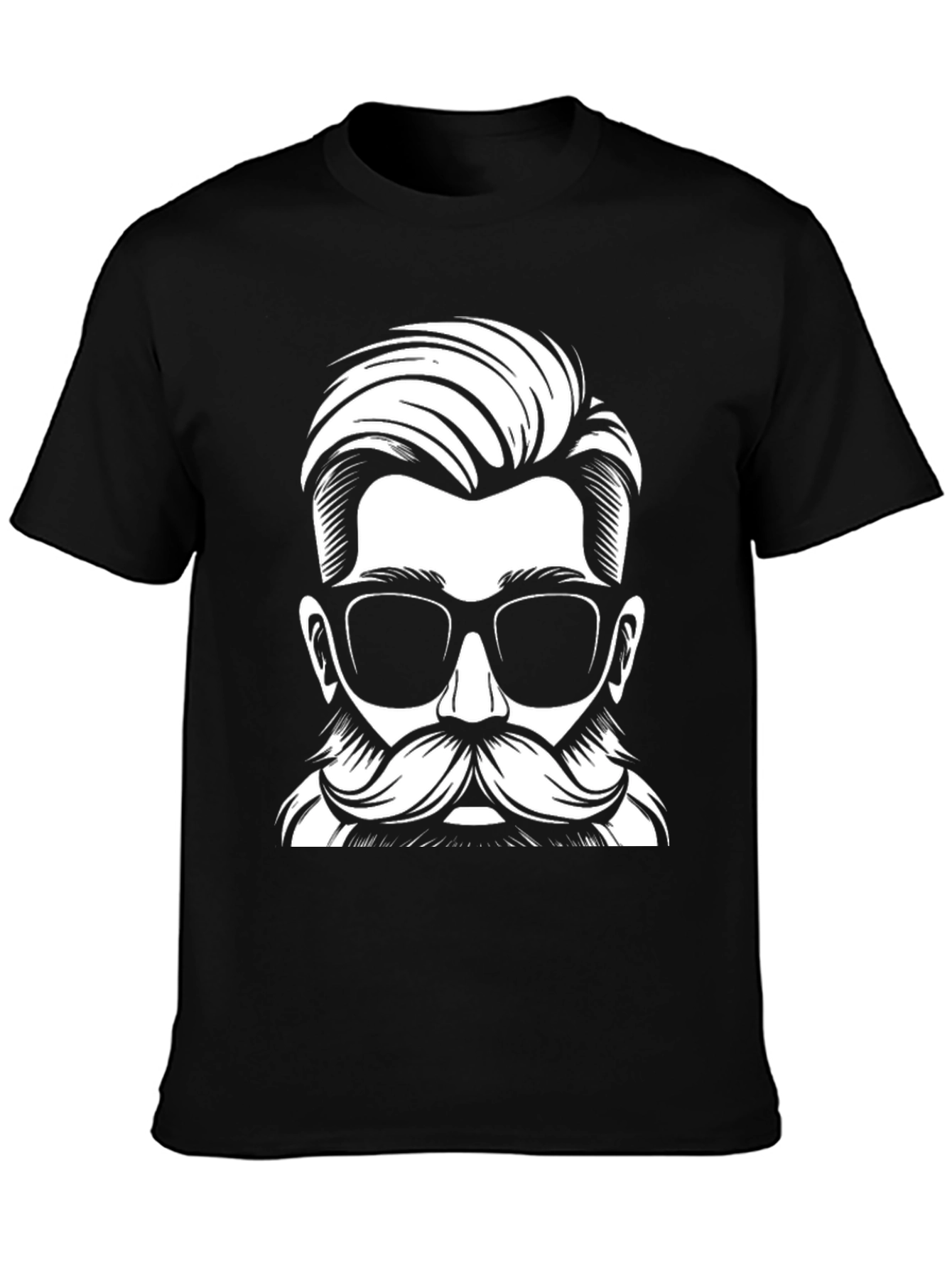 Cool Hipster Mustache Graphic T-Shirt - Black Cotton