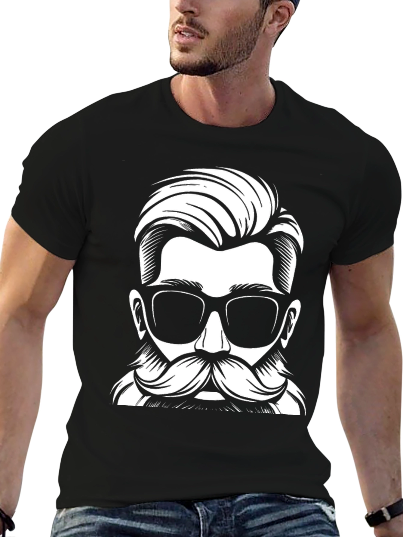 Cool Hipster Mustache Graphic T-Shirt - Black Cotton