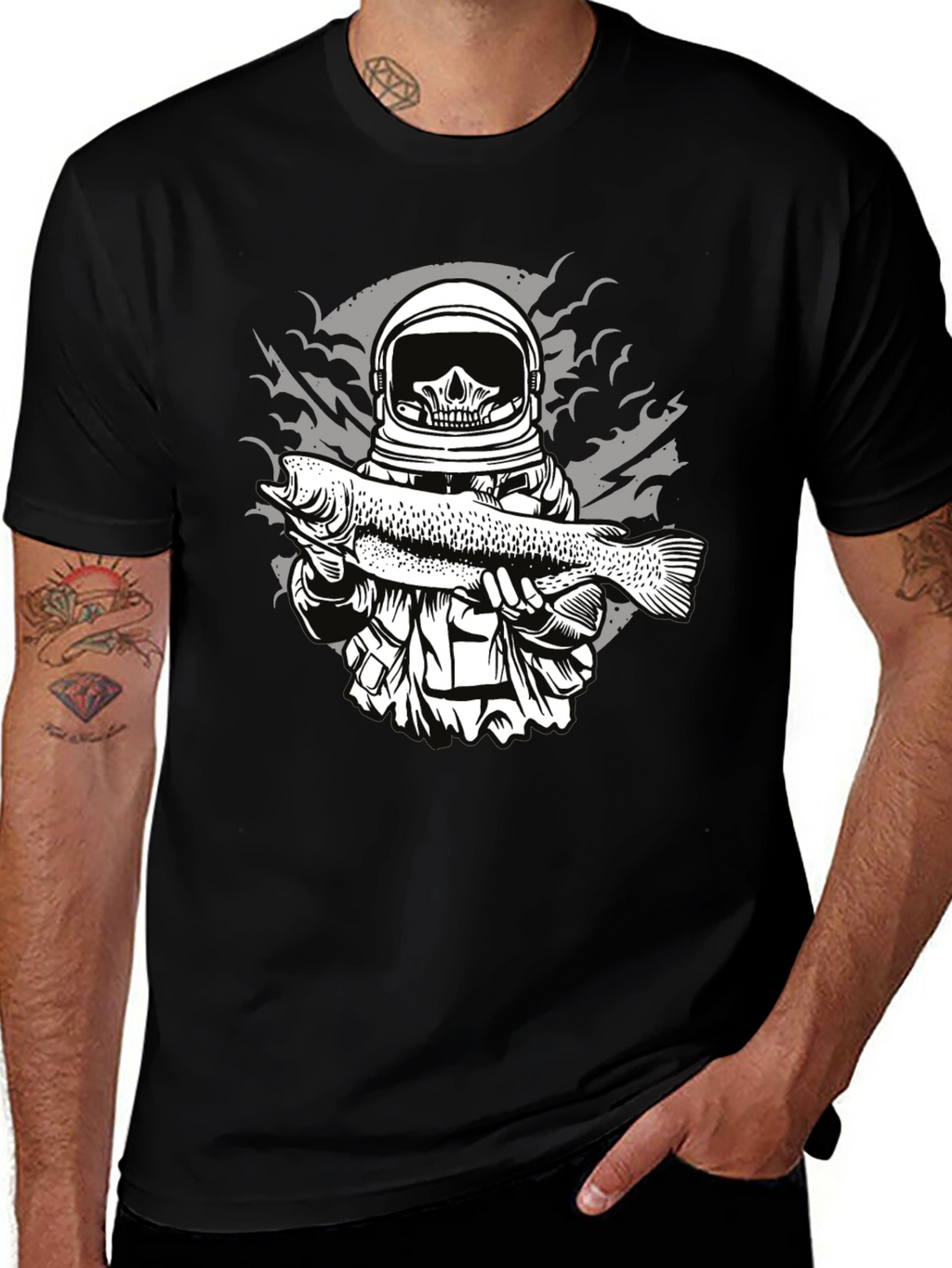 Astronaut Skull Fishing T-Shirt