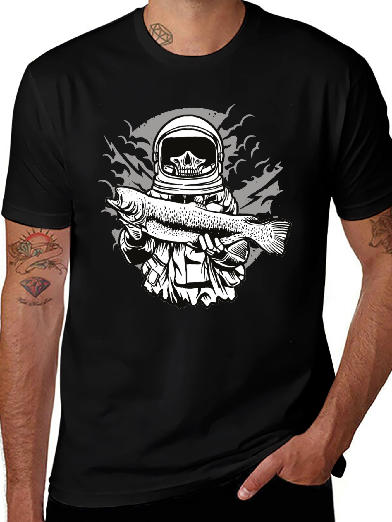 Astronaut Skull Fishing T-Shirt