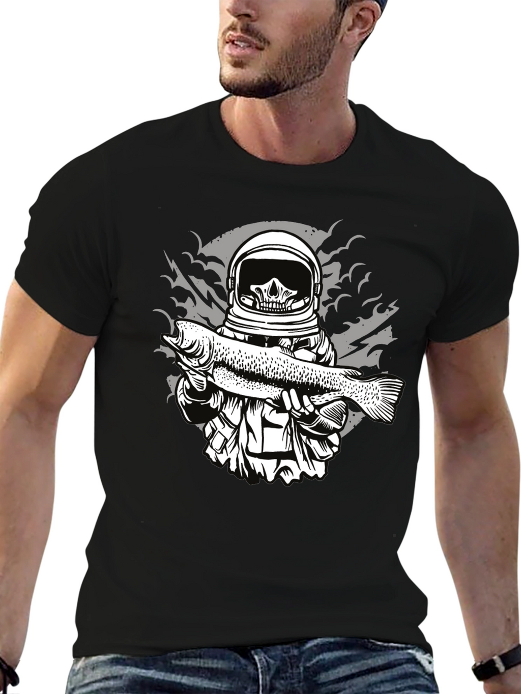 Astronaut Skull Fishing T-Shirt