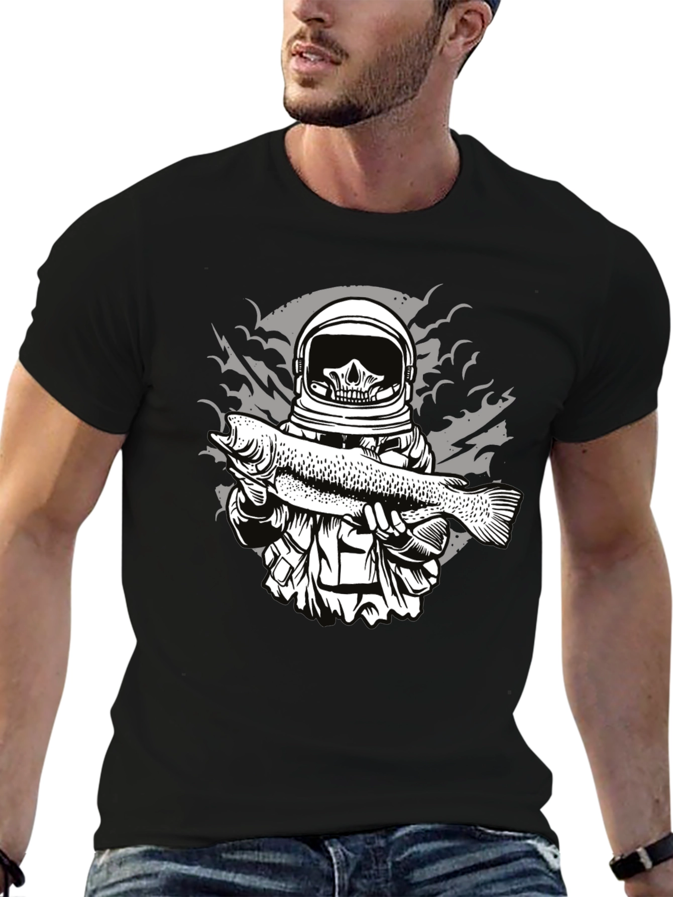 Astronaut Skull Fishing T-Shirt