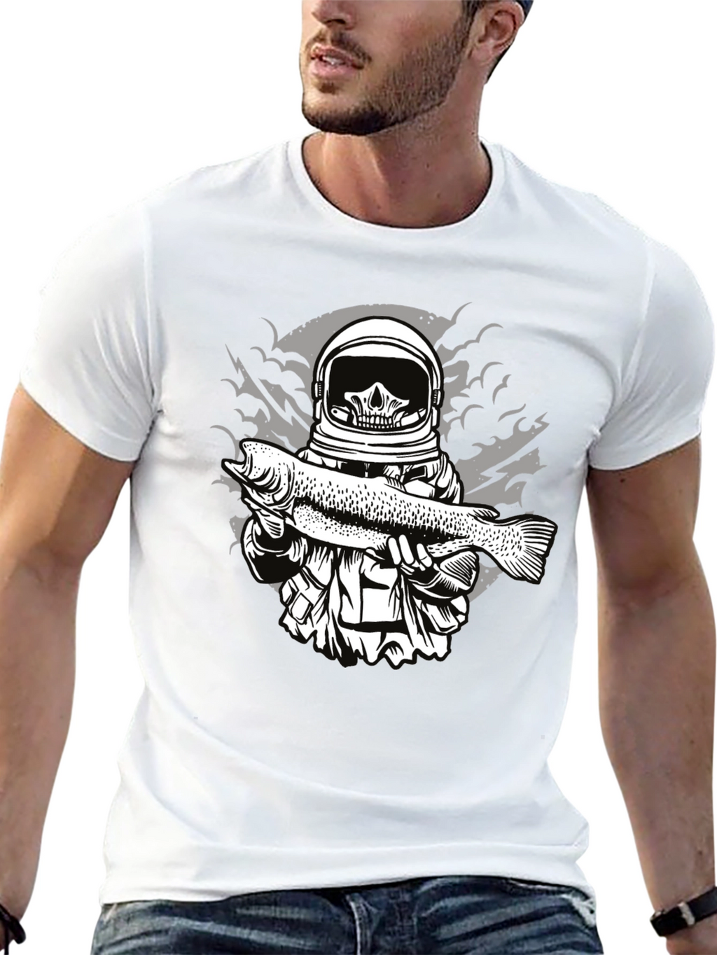Astronaut Skull Fishing T-Shirt
