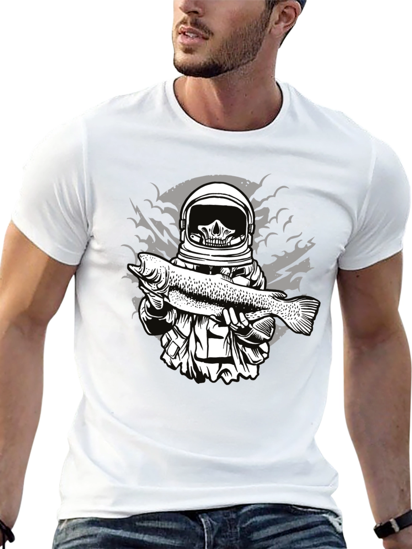 Astronaut Skull Fishing T-Shirt