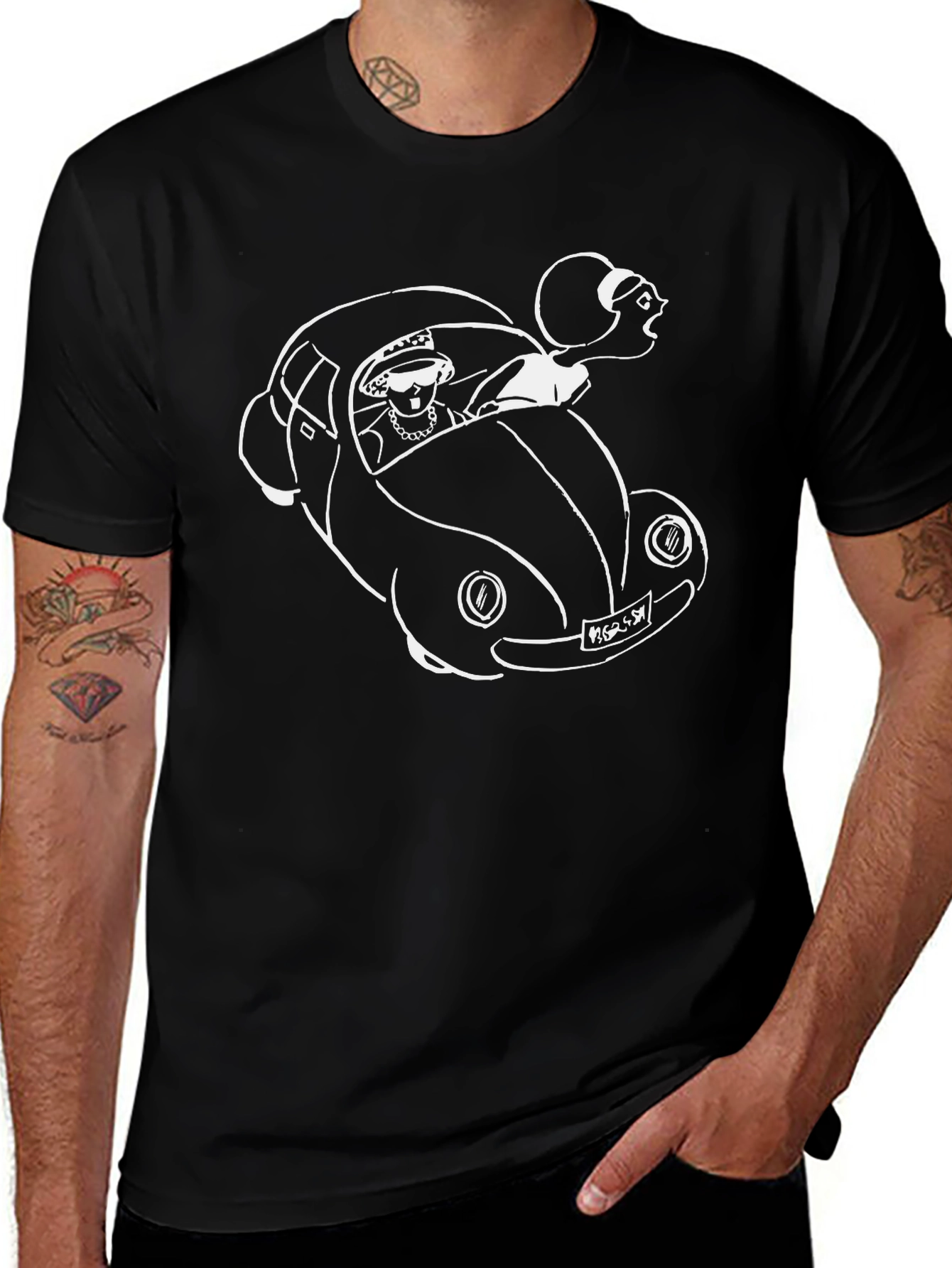 Queen Driving Car Graphic Tee - Black Cotton T-Shirt