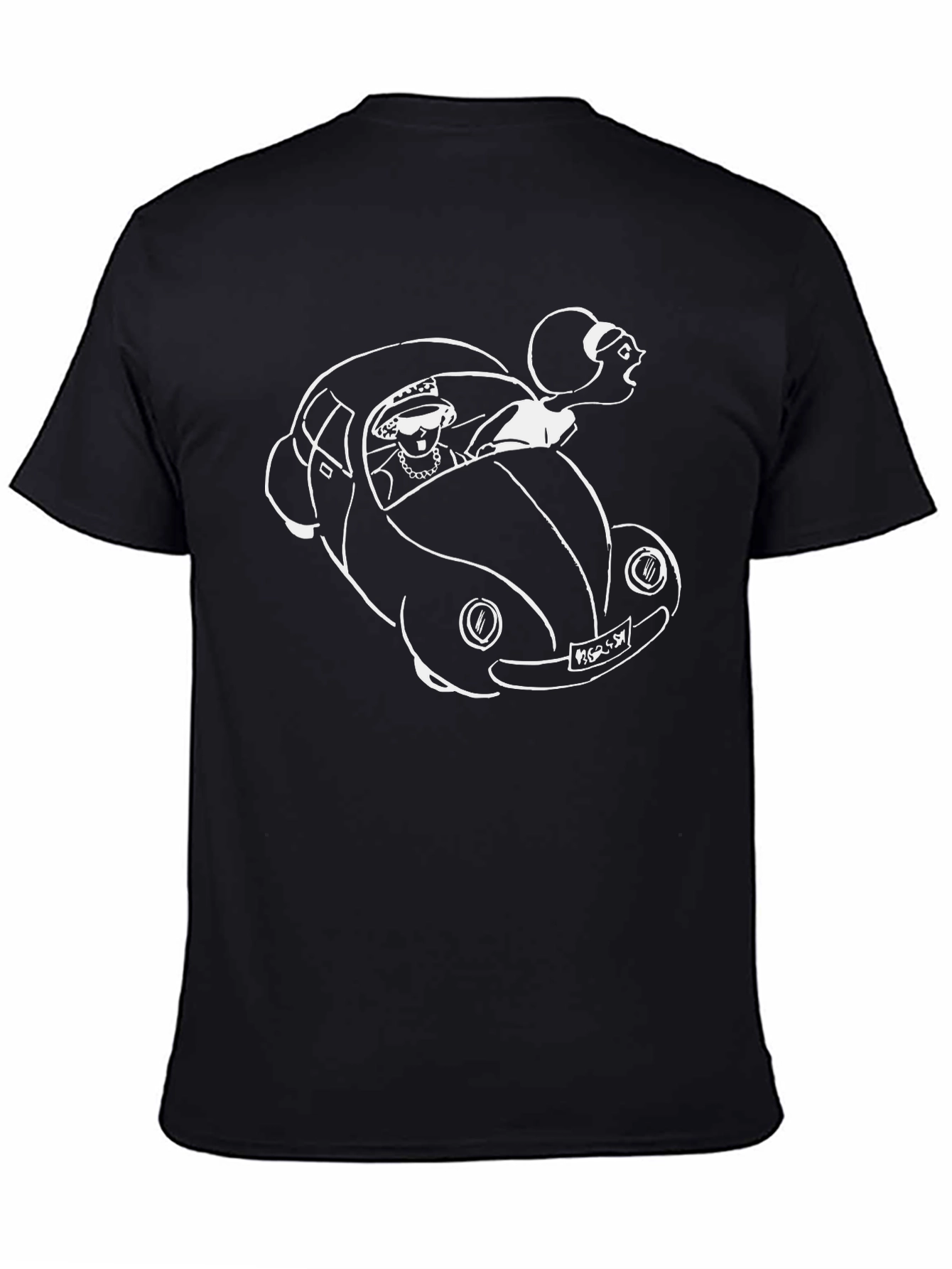 Queen Driving Car Graphic Tee - Black Cotton T-Shirt