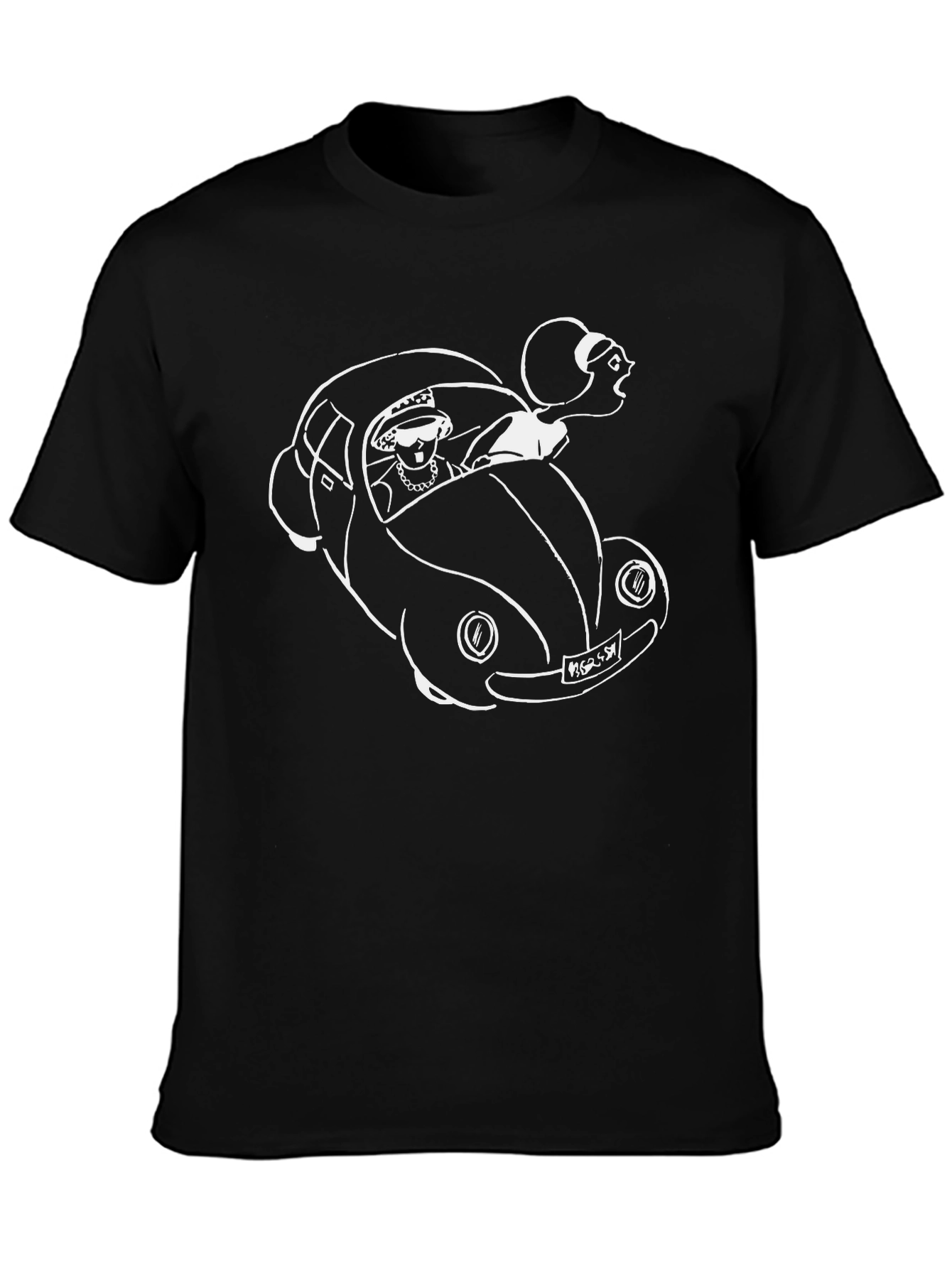 Queen Driving Car Graphic Tee - Black Cotton T-Shirt