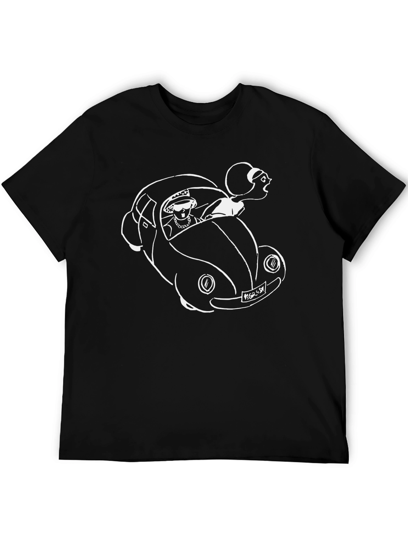 Queen Driving Car Graphic Tee - Black Cotton T-Shirt
