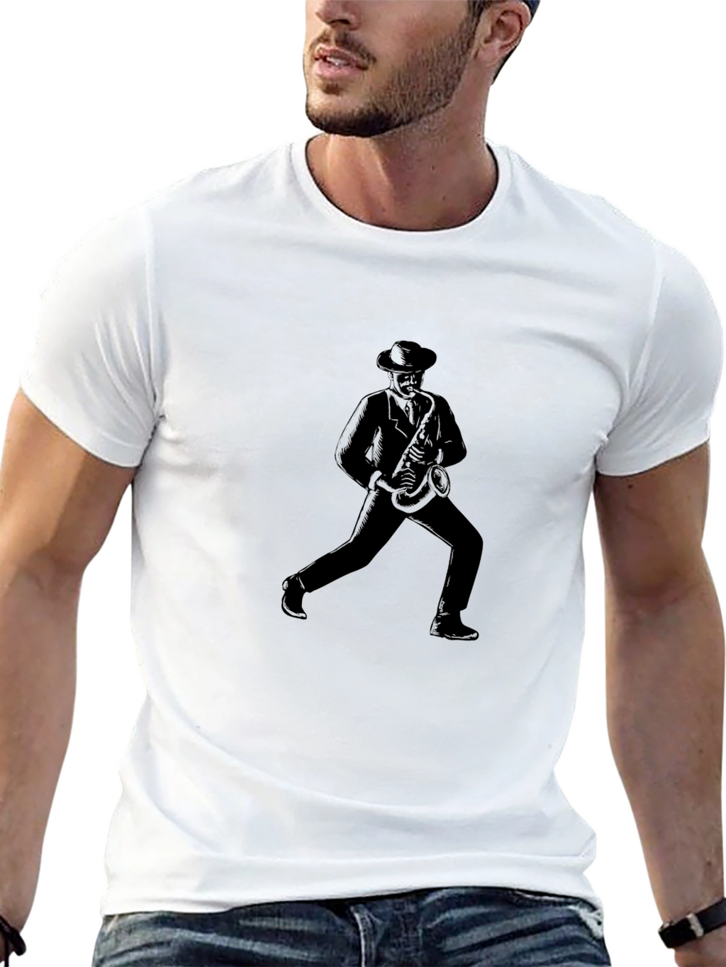 Cool Saxophone Player Graphic Tee - Black