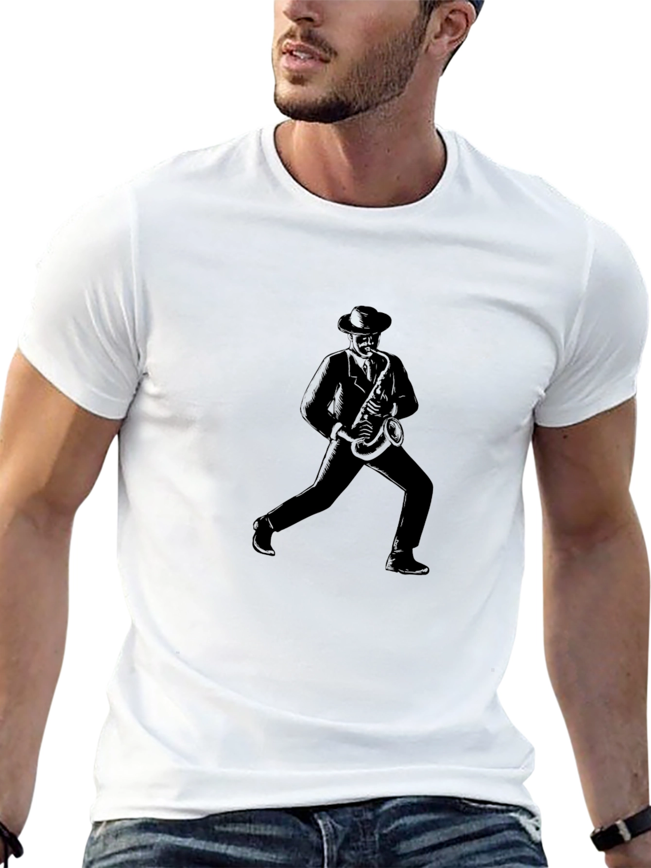 Cool Saxophone Player Graphic Tee - Black