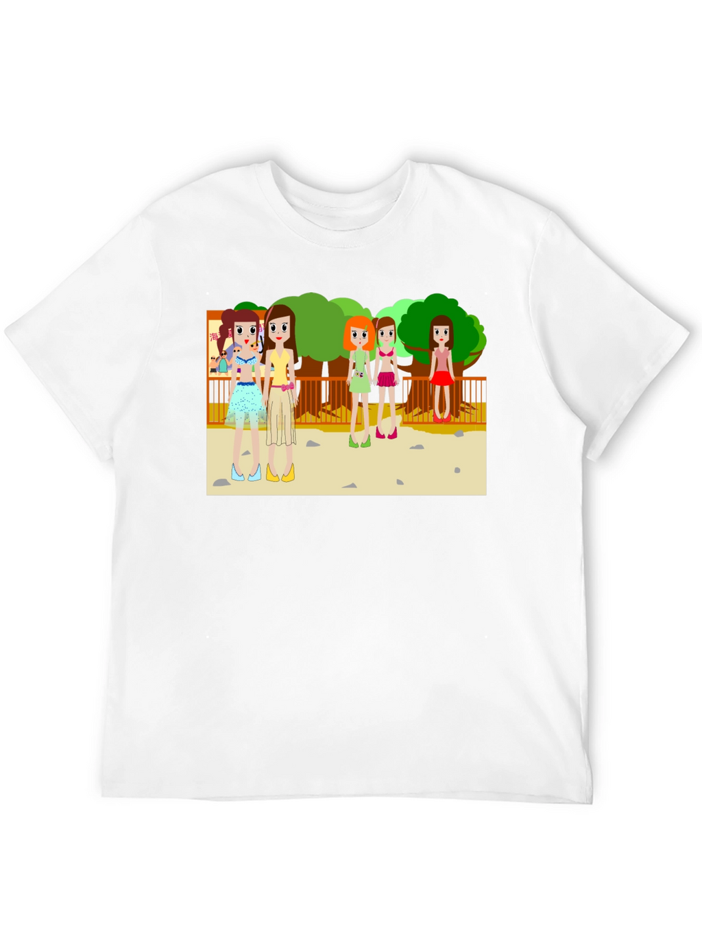 Cartoon Girls Graphic Black T-Shirt