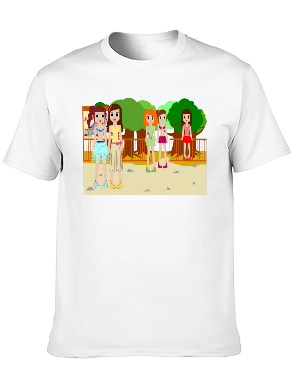 Cartoon Girls Graphic Black T-Shirt