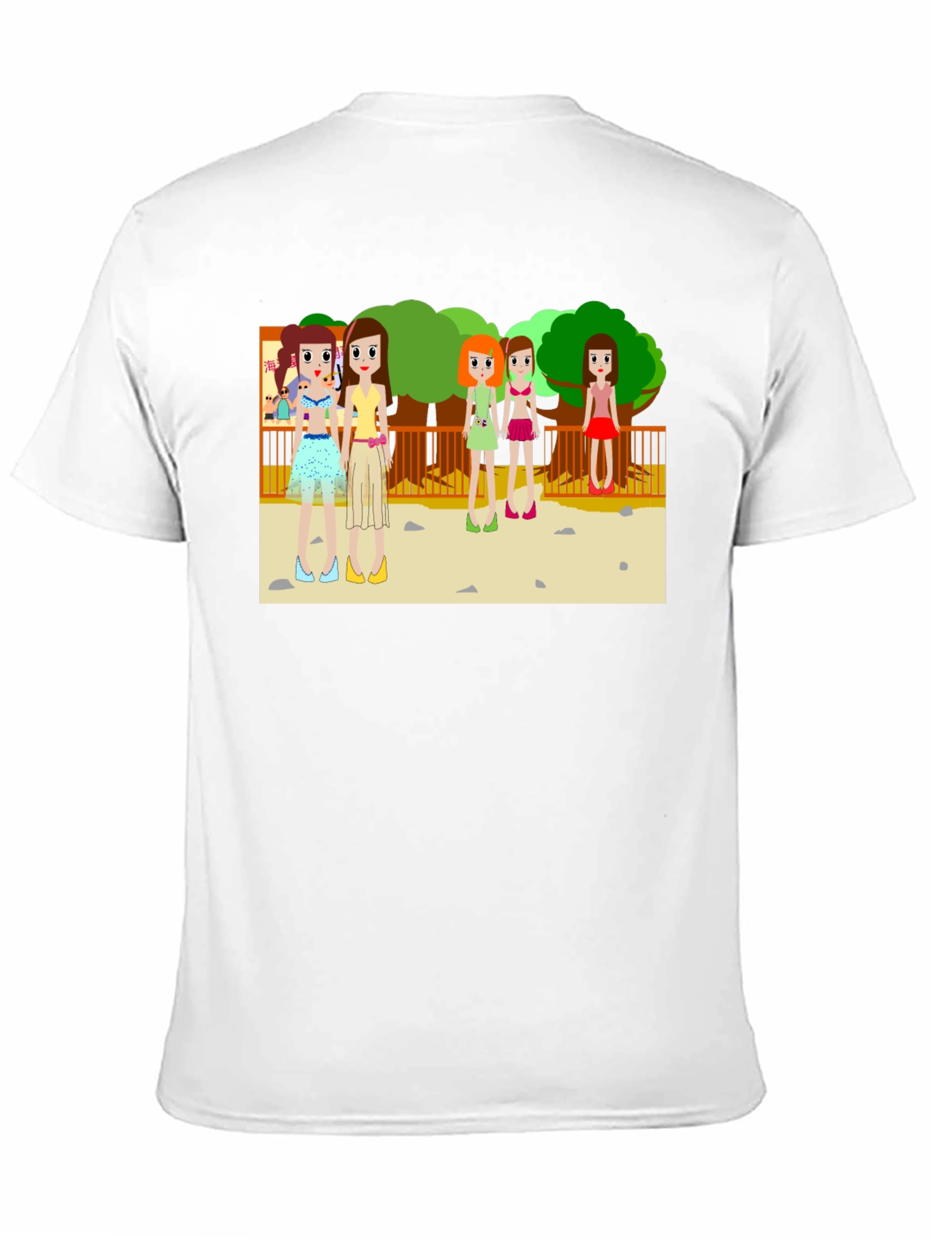 Cartoon Girls Graphic Black T-Shirt