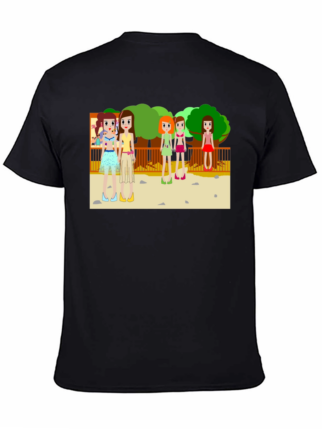 Cartoon Girls Graphic Black T-Shirt