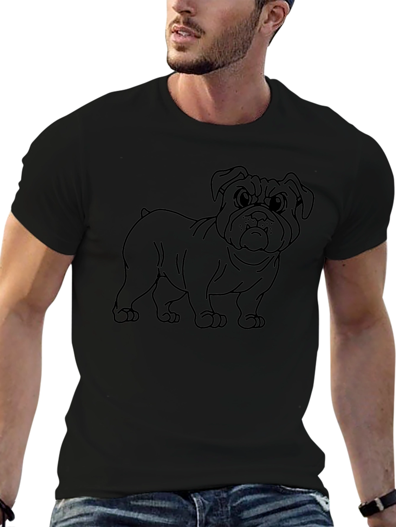 Bulldog Graphic Tee - Mens Black Crew Neck Shirt